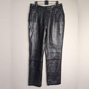 Vintage women's leather trousers high waist beaded fringe Jean Airoldi 10
